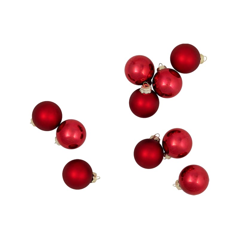 2-Finish Christmas Glass Ball Ornaments - 1.5" (40mm) - Red - 10ct