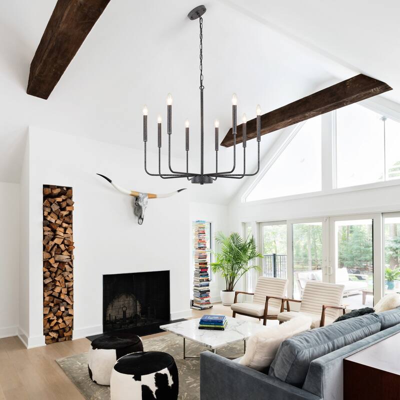 8-Light Modern Farmhouse Candle Chandelier for Kitchen Island Living Dining Room Bedroom