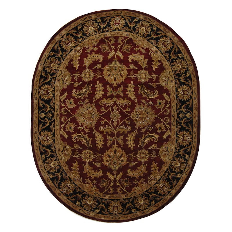 SAFAVIEH Handmade Heritage Sharee Traditional Oriental Wool Rug - 7'6" x 9'6" Oval - Red/Black