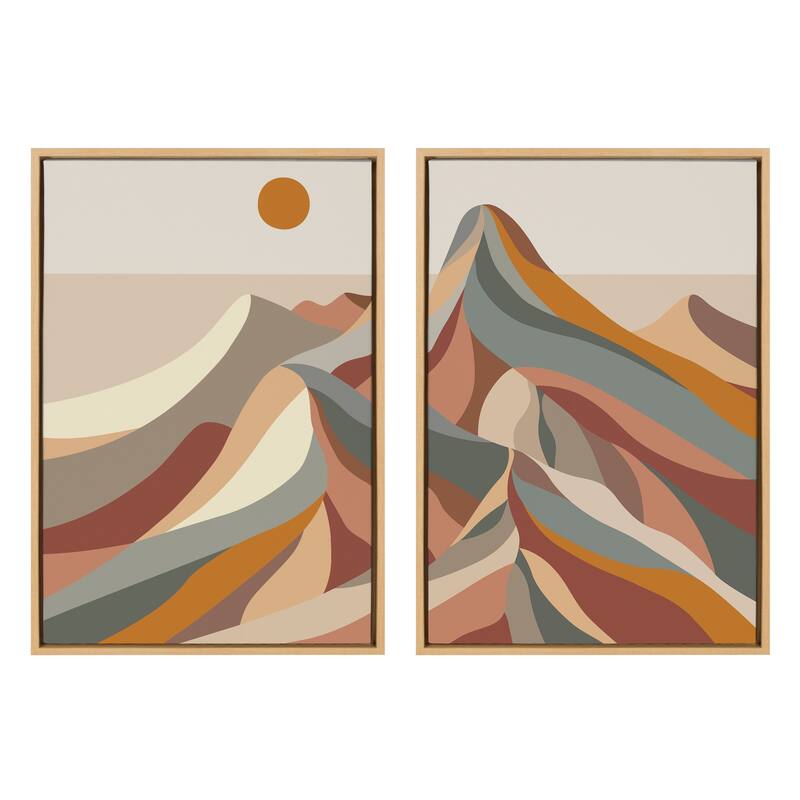 Kate and Laurel Sylvie MCM Mountains Framed Canvas by Rachel Lee - 2 Piece 23x33 - Plastic - Brown