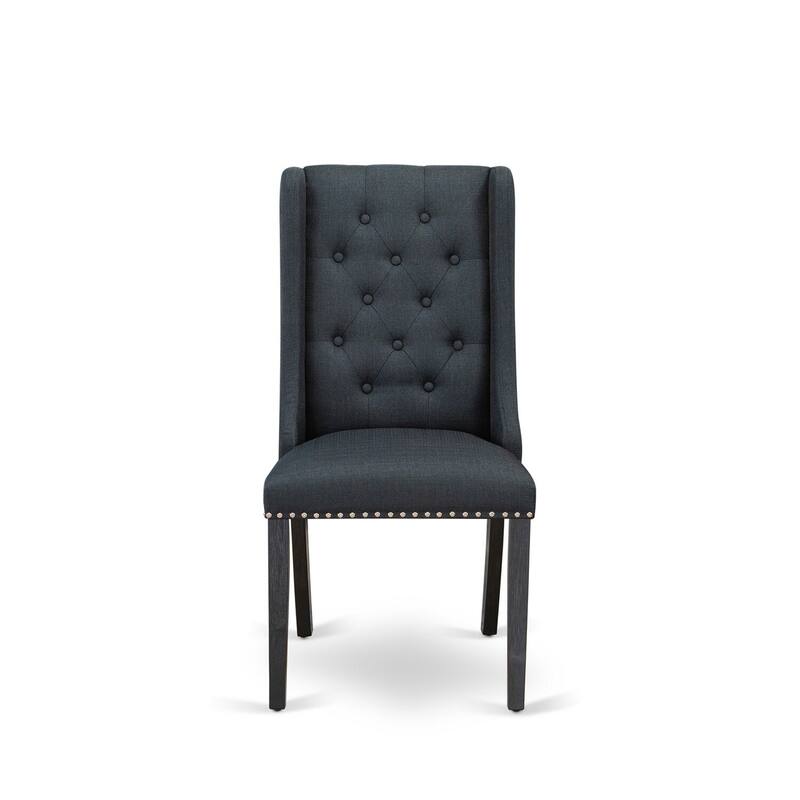 Modern Parson Dining Chairs Set of 2 - Black Linen Fabric Tufted Back