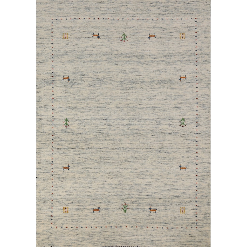 Tribal Gabbeh Oriental Area Rug Handmade Beige Modern Wool Carpet - 4'0" x 5'10"