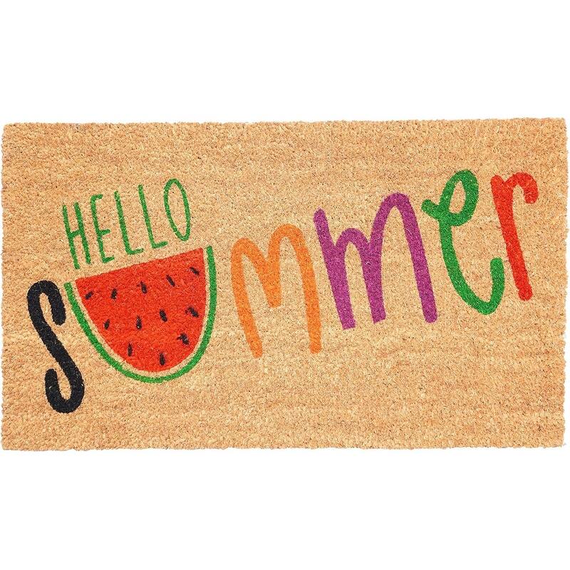 HomeRoots 24" X 36" Brown Green And Red Hello Summer Outdoor Coir Door Mat - 24.00' X '36.00