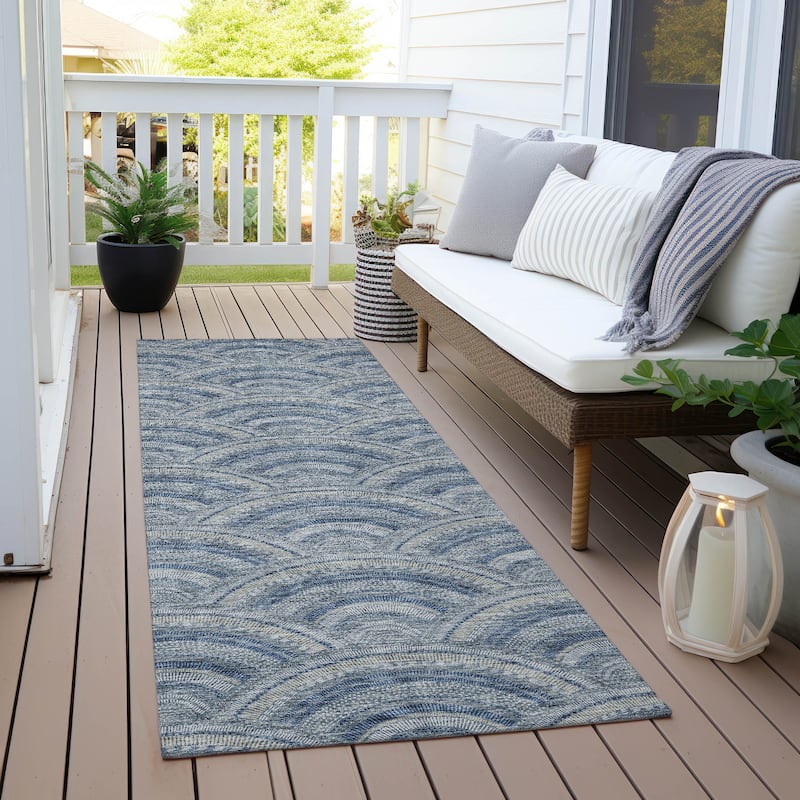 Machine Washable Indoor/ Outdoor Modern Mosaic Chantille Rug - Denim - 2'3" x 7'6"