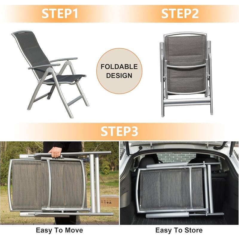 GDFStudio - Darien Folding Reclining Patio Chairs Set of 2 with Adjustable High Backrest and Aluminium Frame
