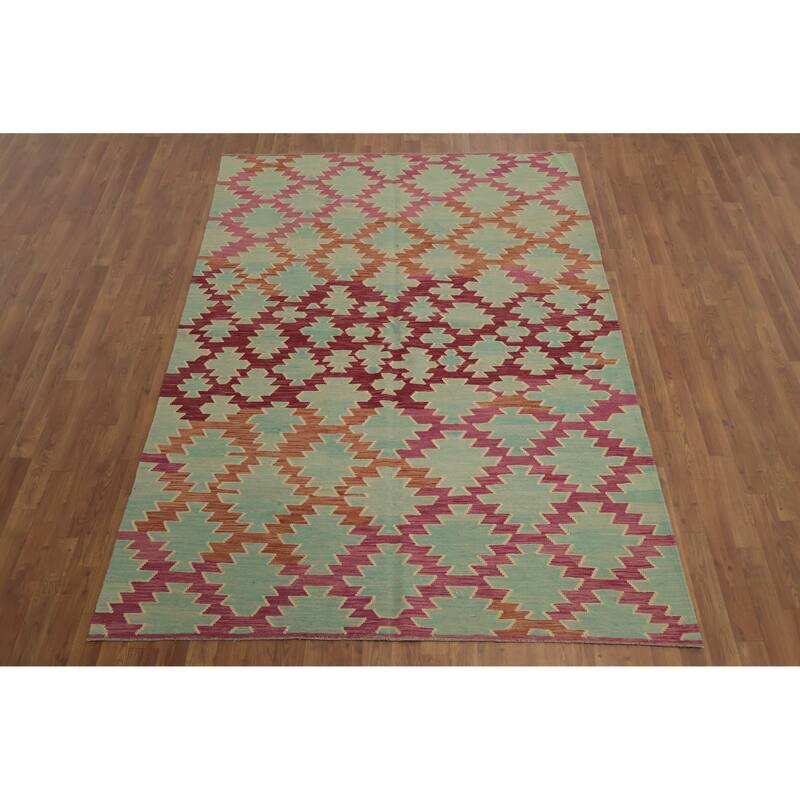Hand Woven Oriental 100% Wool Carpet Southwestern All-Over Multi-Colored Kilim Area Rug - 8' 1'' X 5' 9''