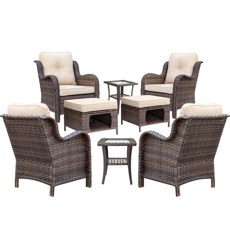 High Back Brown Wicker Outdoor Patio Conversation Seating Sets