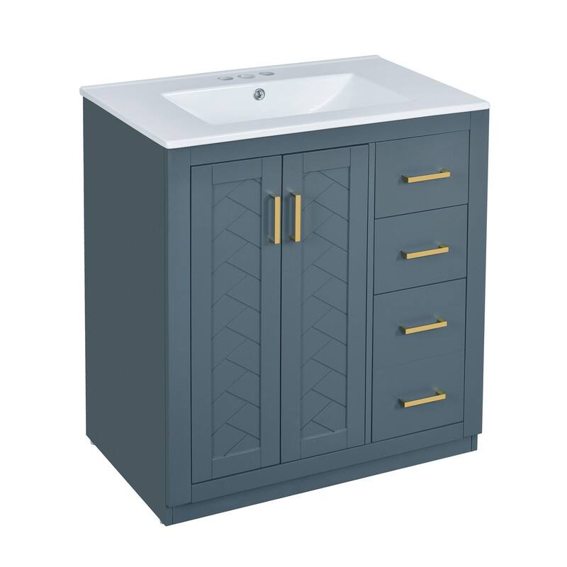 30-Inch Freestanding Bathroom Vanity Set - Features Ceramic Sink Combo, Solid Wood Frame & 3 Soft-Close Drawers