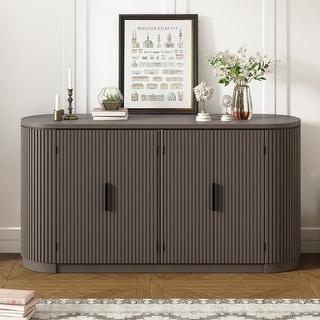 Striped Sideboard Buffet with Adjustable Shelves & Metal Handles for Living Room or Dining Room