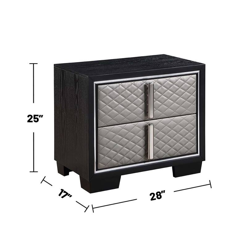 2 Drawers Nightstand in Silver and Black