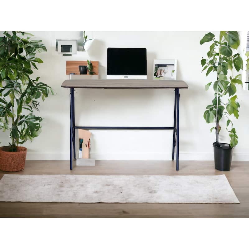 44” Brown Mango Wood Writing Desk with Iron Legs Rectangular Office Table for Home Workspace