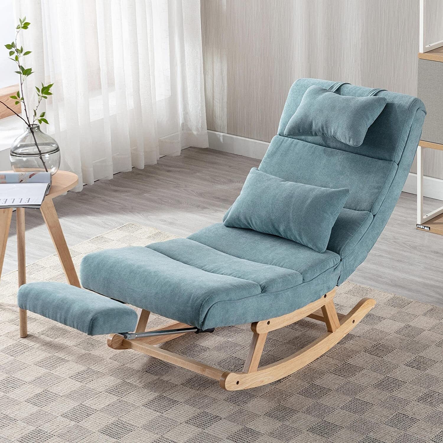 Rocking Lounge Chair with Large Backrest and Pull Out Pedal for