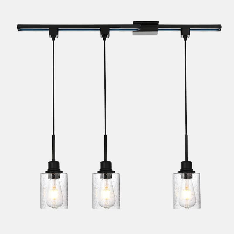 3-Lights H-Type Track Light, Dimmable Track Mount Pendant Lighting Fixtures with Seeded Glass Shade, track include