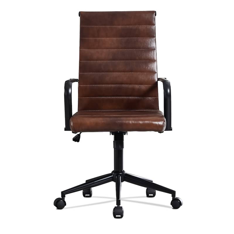 Ergonomic Office Chair Full-Grain Leather with Lumbar Support - Brown-Full Grain Leather