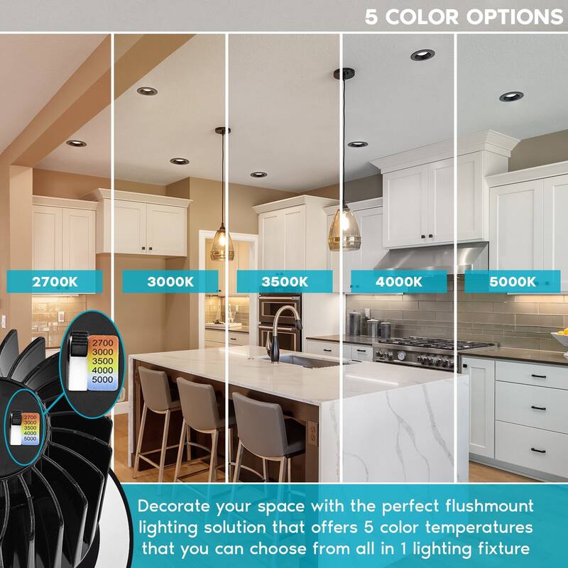 Luxrite 4 Inch LED Recessed Lighting, 18W, CRI 90, 5 Color Options 2700K-5000K, 1500 Lumens, Wet Rated - Black (4 Pack)