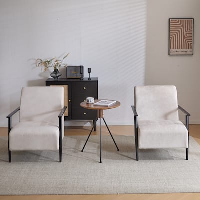 [Set of 2] 26.38" Modern Beige Lounge Chair with Polyester Upholstery