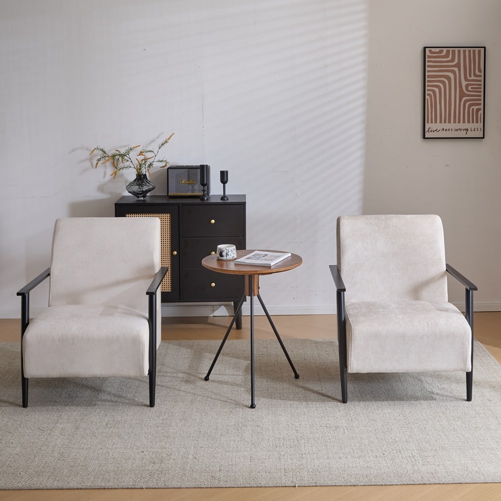 [Set of 2] 26.38" Modern Beige Lounge Chair with Polyester Upholstery