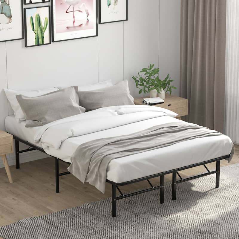Gymax 14'' Twin/Full/Queen Size Metal Platform Bed Foldable Mattress