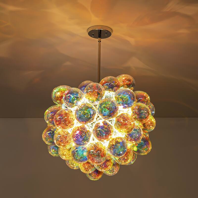 6-Light Glam Sputnik Cluster Glass Globe Bubble Chandelier with Iridescent Accents