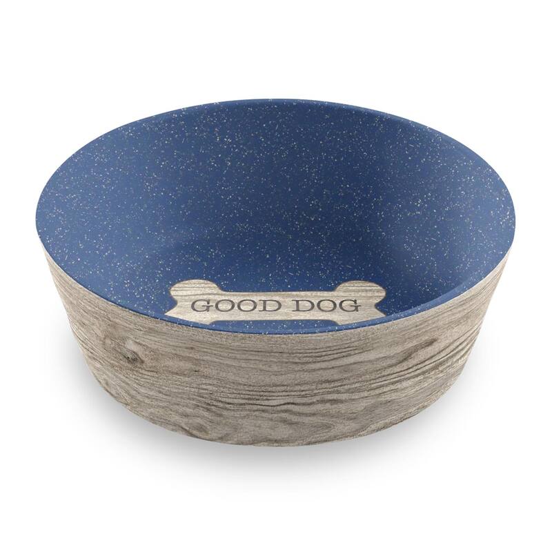 Abode Homewares French Oak Wood Bone Merge Pet Bowl - Blue - Set of 2
