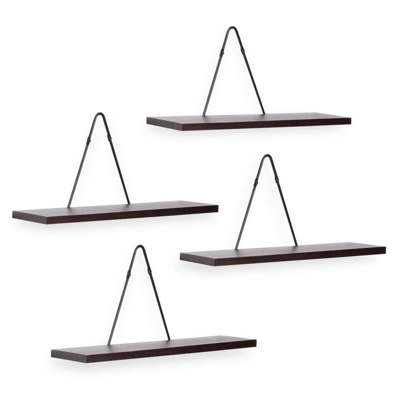 Rustic State Wall Mount Floating Shelves Wood with Triangle Bracket - Pack of 4