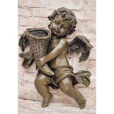 Hand Made A.Moreau Baby Boy Angel Putti Wall Mount Bronze Sculpture