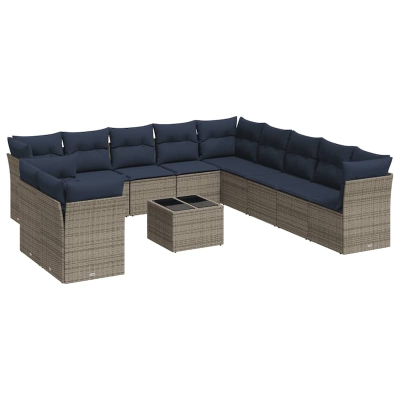 vidaXL 11/12 Piece Patio Sofa Set with Cushions Black/Brown/Gray Poly Rattan - 21.7 x 24.4 x 27.2