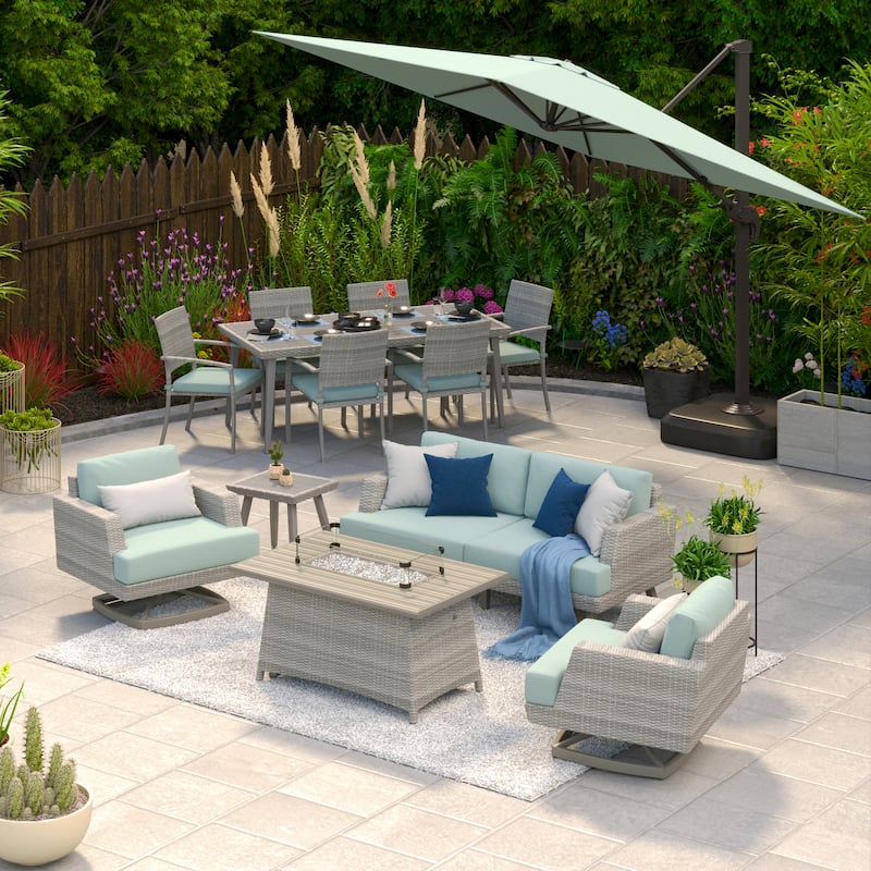 Portofino Casual 13 Piece Sunbrella Outdoor Patio Motion Fire Estate Set