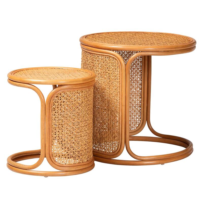 Eldon Bohemian Honey Rattan 2-Piece Nesting End Table Set - Honey
