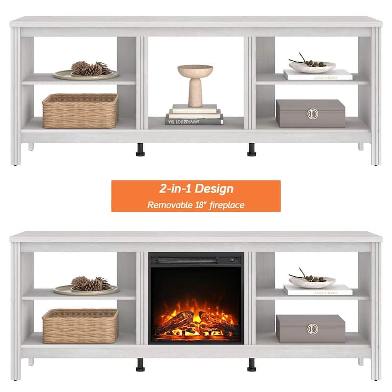Wood Fireplace TV Stand for 75 Inch TV Entertainment Center, 70 Inch