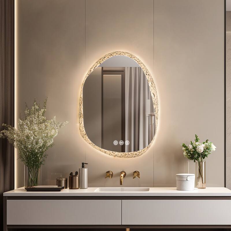 Irregular Crystal Edge Smart LED Bathroom Mirror 3 Colors Dimmable Light