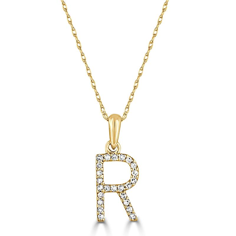 Joelle Collection 1/10 ctw Diamond Initial Pendant Necklace 14K Gold adjustable 16 to 18 inch Chain - Personalized Gift - R - Yellow