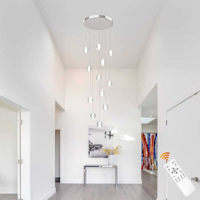 Modern Crystal Ball Chandelier Dimmable Fixture, 12-Light Pendant Chandeliers for Foyer Entrance
