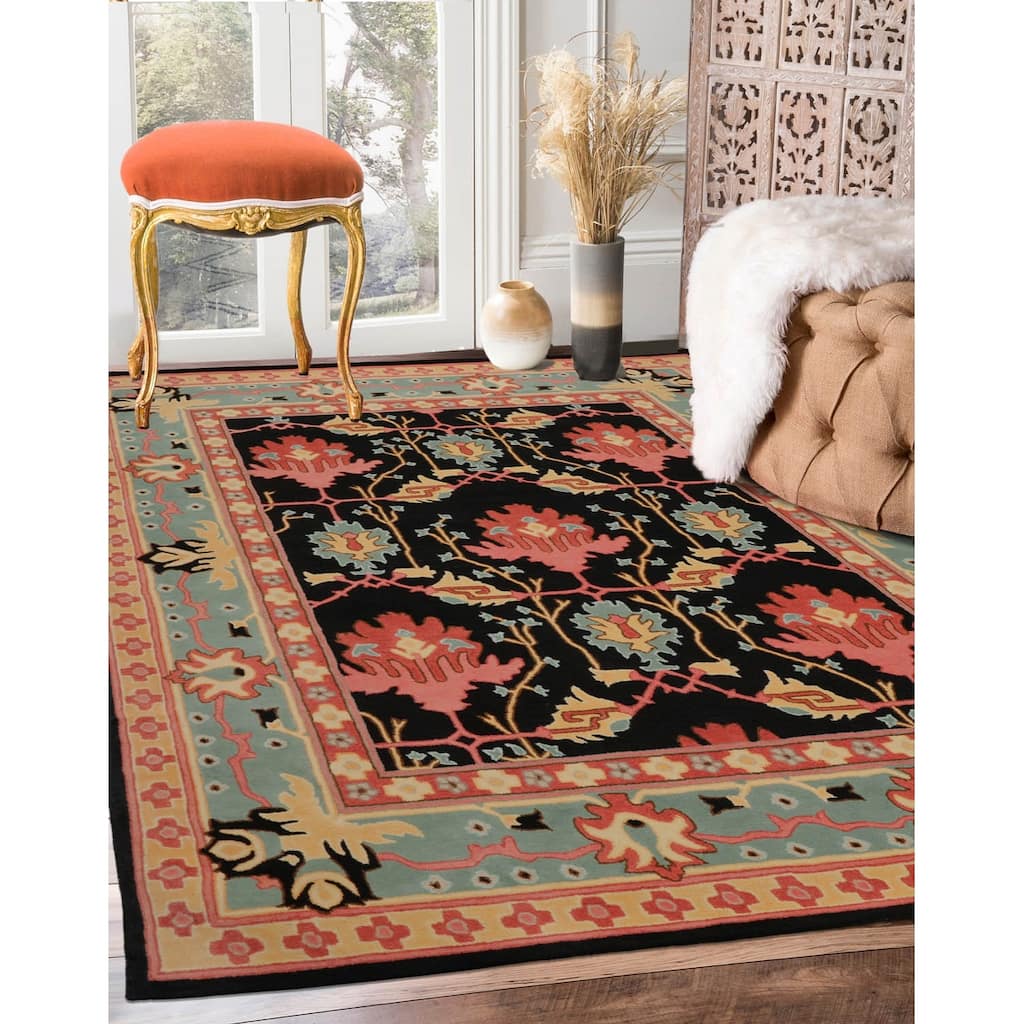 Hand Tufted Transitional Oriental Rug Multi Black Wool Art & Crafts
