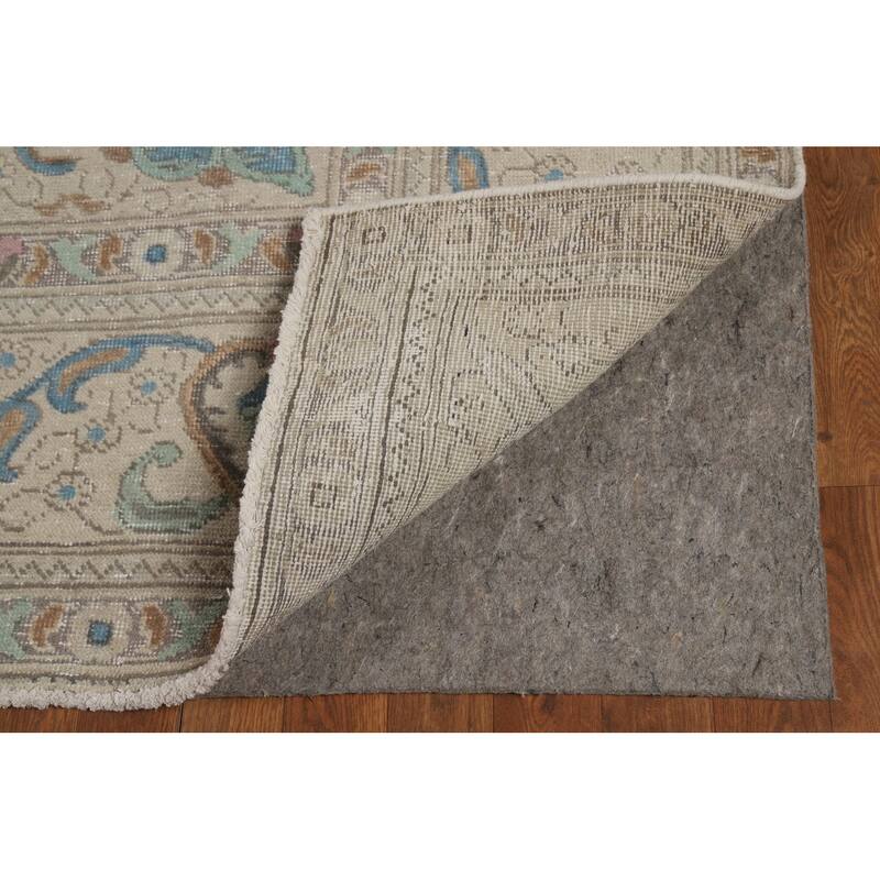 Floral Tabriz Persian Area Rug Oriental Hand-Knotted Beige Wool Carpet - 9'11"x 11'9"