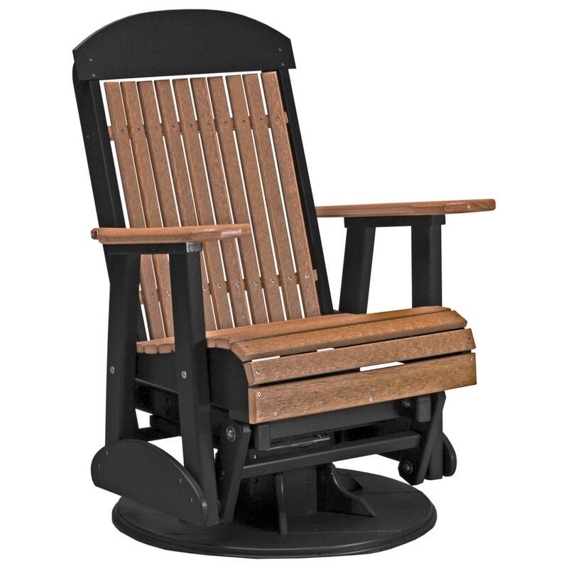 Poly Lumber Classic Swivel Glider Chair - Antique Mahogany Woodgrain & Black
