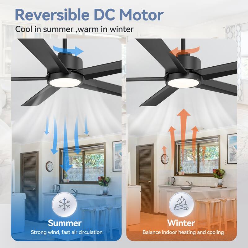 52 Inches 5-Blade Black Integrated LED Ceiling Fan with Light Kit and Remote