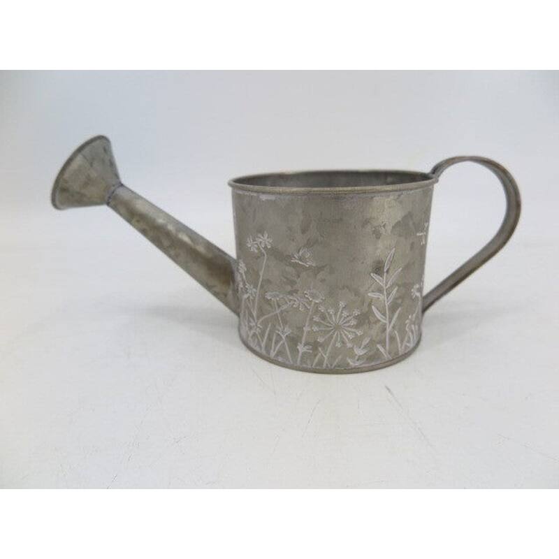 Washed Nickel Color With Garden Imprint Watering Can Shaped Planter - Silver