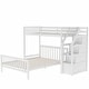 preview thumbnail 9 of 7, White Twin Over Full Pine Wood Loft Bed with Storage Staircase, Guardrails, Adjustable Lower Bed