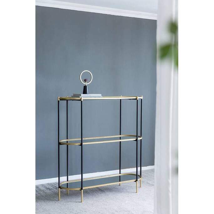 3-Tier Metal Console Table, Mirrored Shelf