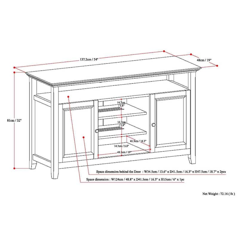 WYNDENHALL Halifax 54 inch Wide Solid Wood Transitional TV Stand - 54'' W x 18.9'' D x 31.9'' H
