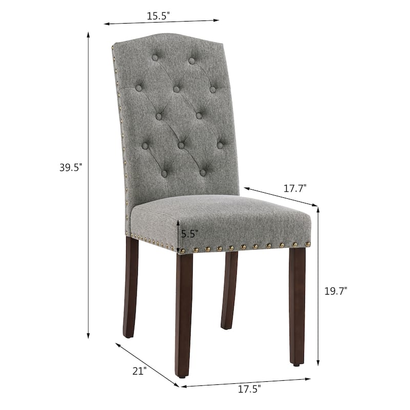 Fabric Upholstered Tufted High Back Dining Chairs with Nailhead Trim