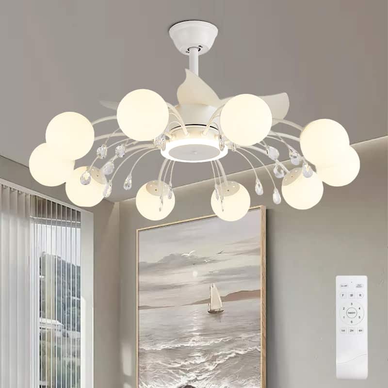 31in. Indoor Gold Modern Ceiling Fan with Light, Reversible Fandelier with Light Bulbs and Remote for Living Room