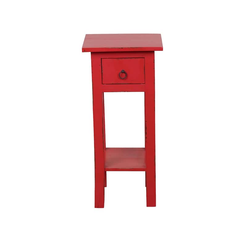 25.75" Distressed Antique Red Narrow Mahogany Side Table