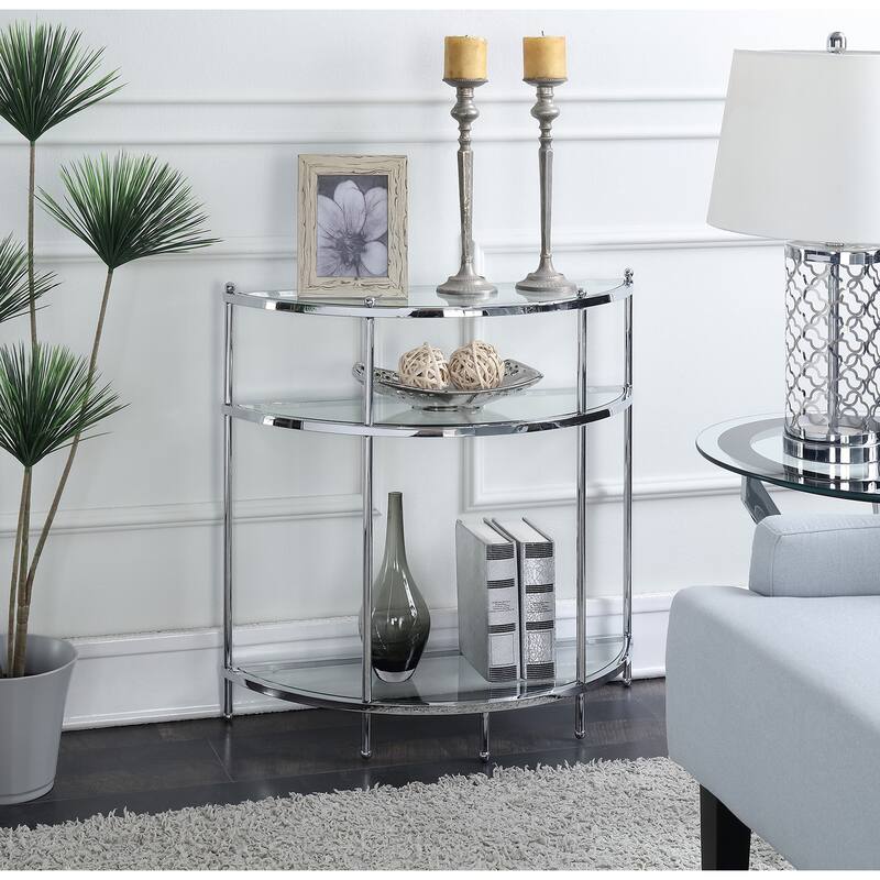Convenience Concepts Royal Crest 3 Tier Half-Circle Glass Entryway Table - Chrome/Glass
