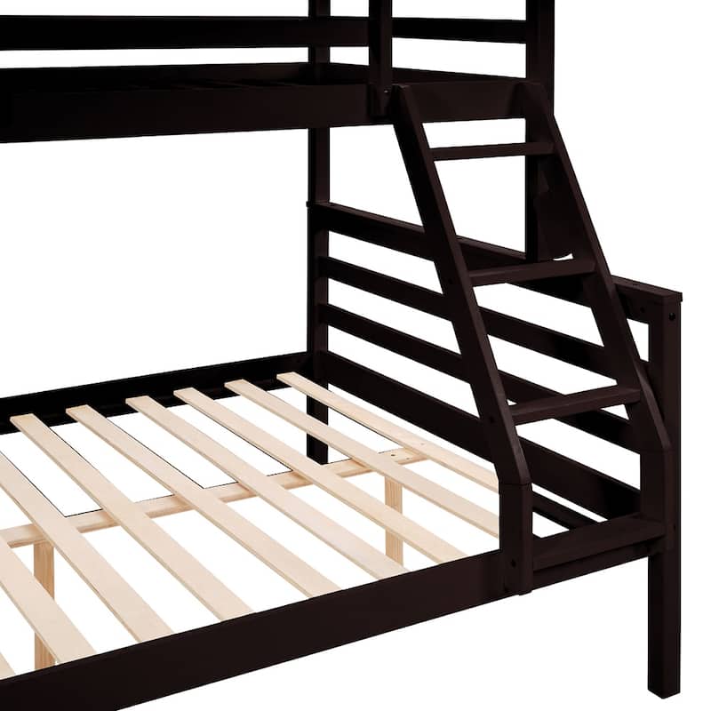 Twin Over Full Bunk Bed,Solid Wood Frame,High Guardrail,Safe for Kids