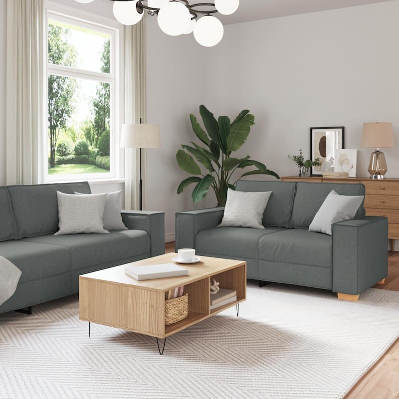 vidaXL 3 Piece Sofa Set with Cushions Black/Dark grey Fabric - 39 x 30.7 x 33.1 - Dark Grey
