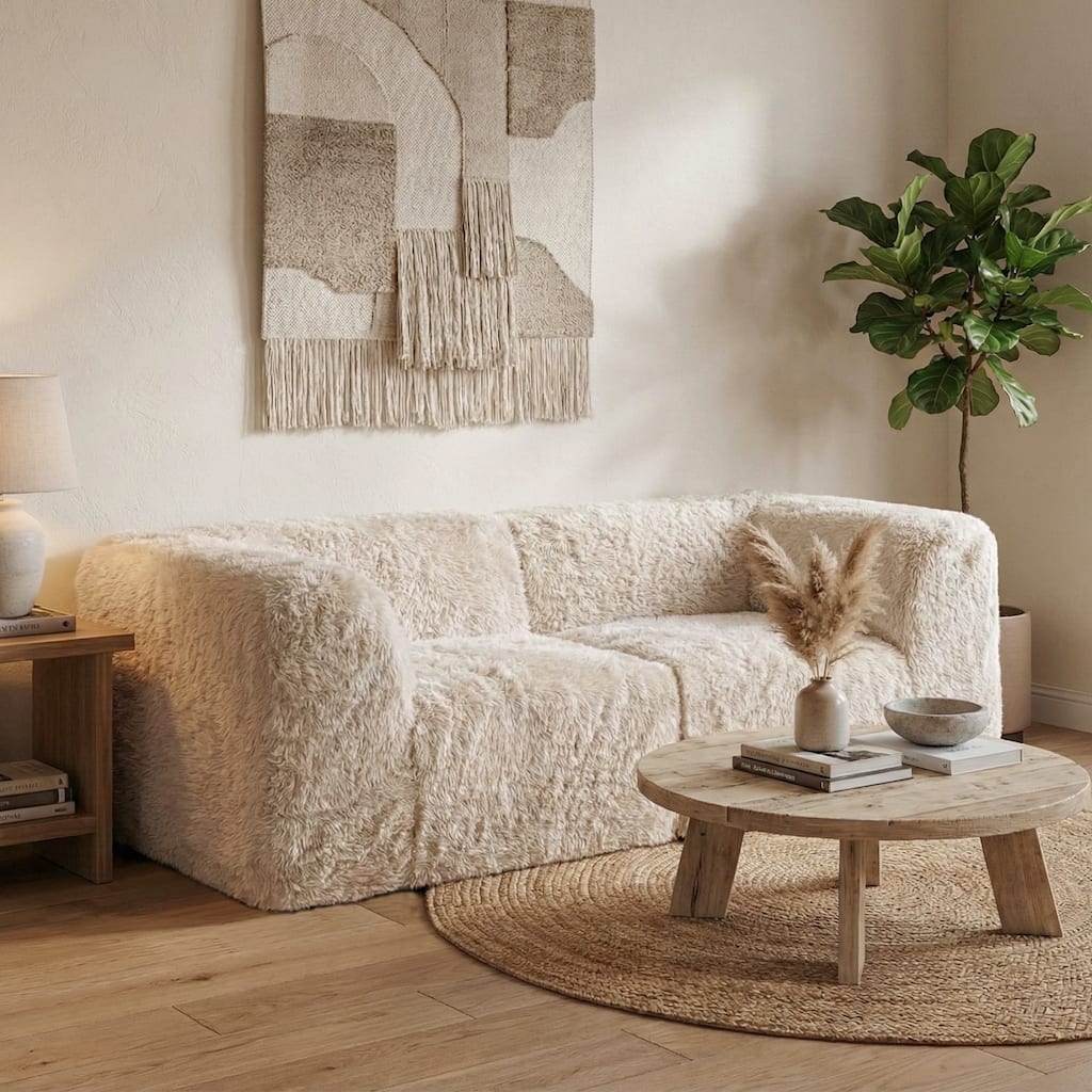 Furniture of America Ylena Modern 2-Piece Faux Fur Foam Modular Compressed Loveseat