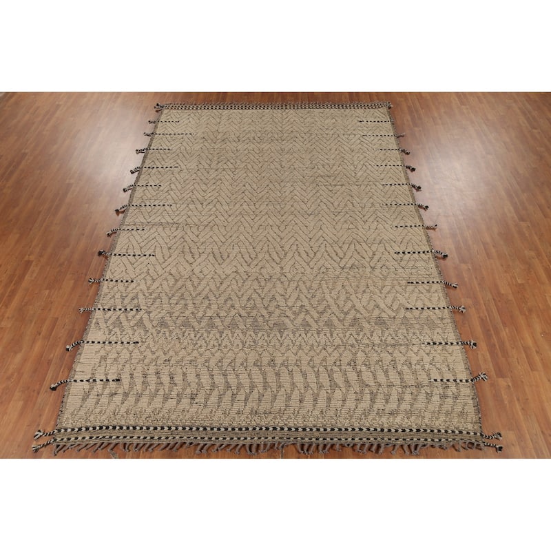 Earth Tone Moroccan Area Rug Handmade Geometric Wool Carpet - 8'9"x 12'10"