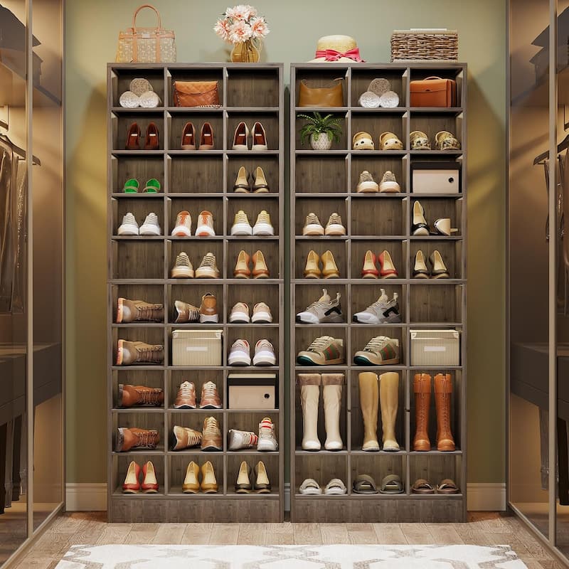 10-Tier Tall Shoe Storage Cabinet Wooden Shoe Rack with 30 Cubbies